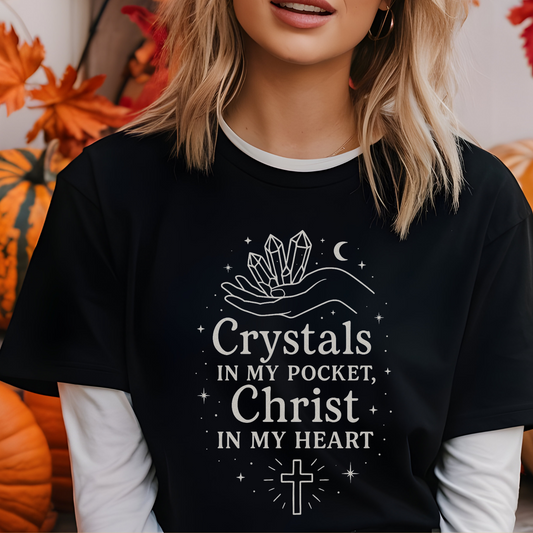 Crystals in My Pocket, Christ in My Heart Tee – Christian Witch Softstyle Shirt for Faith + Energy Alignment